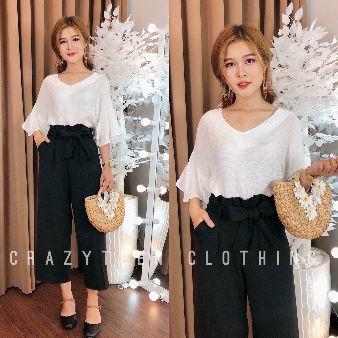Set công sở áo kiểu quần dúng eo