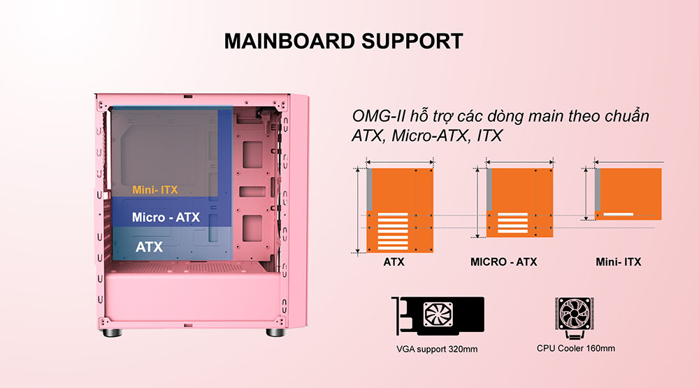 Vò máy tính Case Gaming VSP OMG-II Mid Tower Hồng