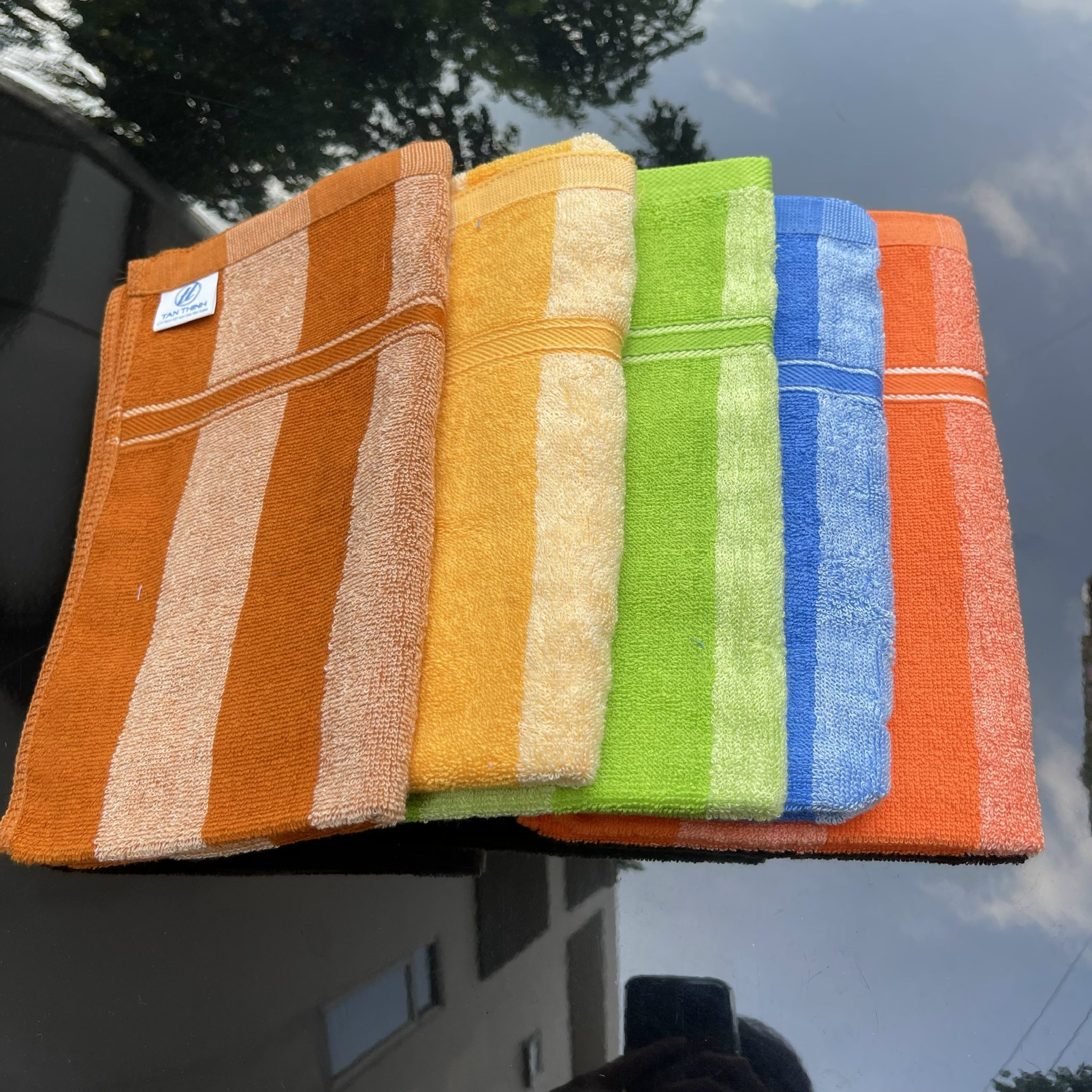 Khăn lau đầu, lau tóc cotton 34*80cm-120gr - kẻ mờ Tân Thịnh
