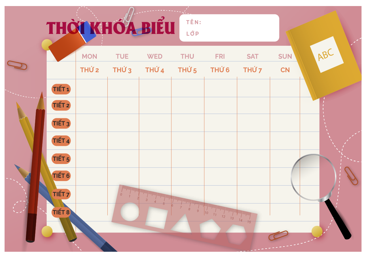 Thời khóa biểu khổ A5 - A4 Decal tự dính (Bóc ra dán dễ dàng)