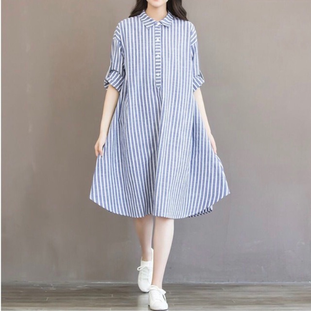 [HCM]Đầm sọc xanh form A