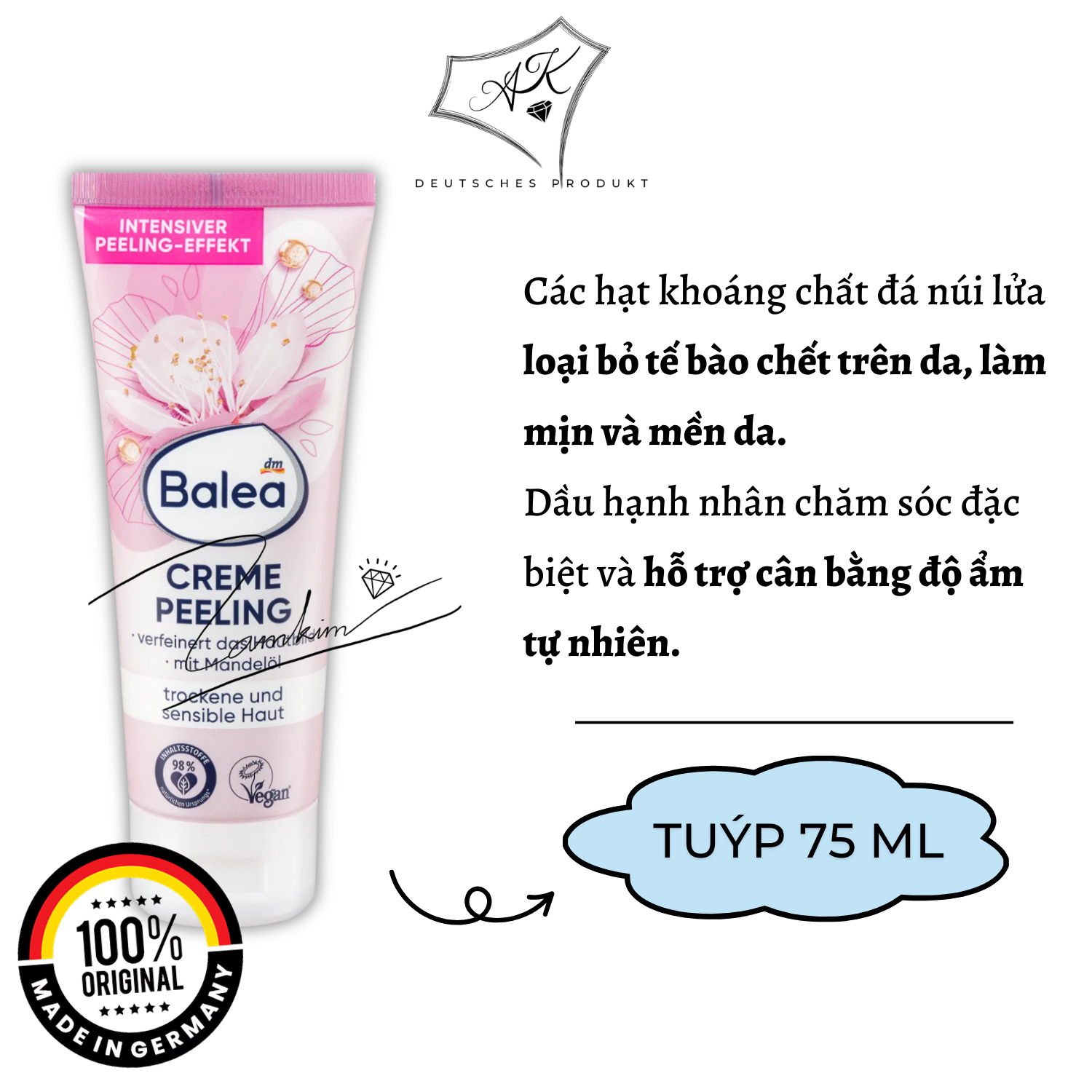 [ Hàng Đức ] Tẩy tế bào chết Balea nội địa Đức - 75ml