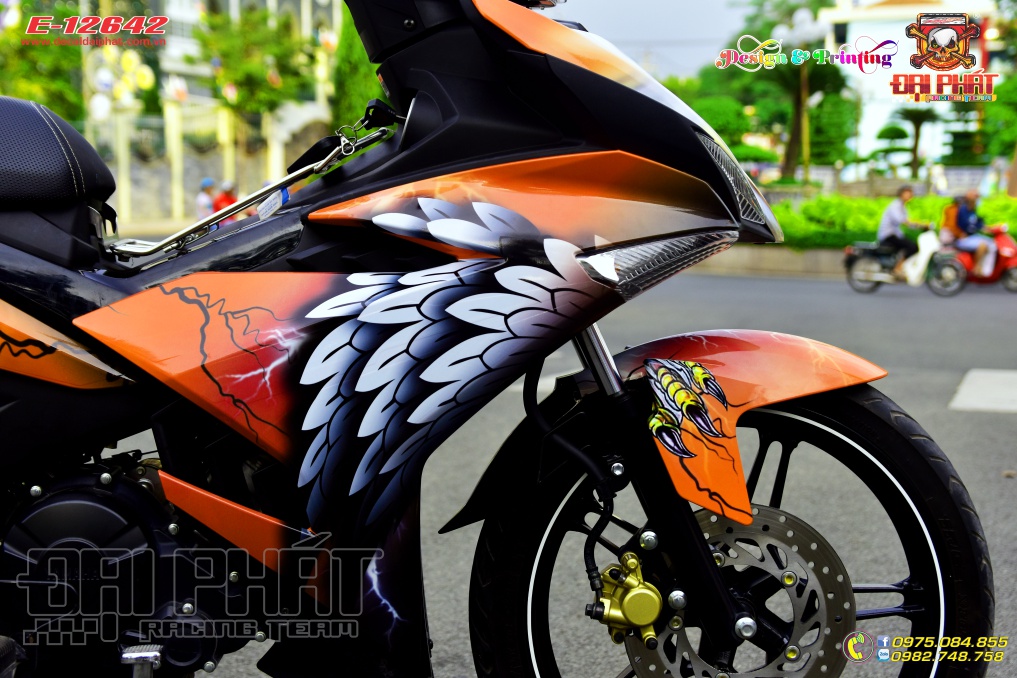 Tem Trùm Xe Exciter 150 Đại Bàng Cam Đen