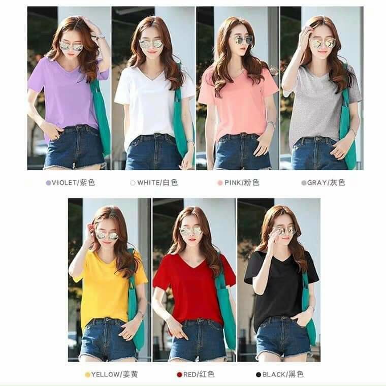 Áo cộc tay cổ tim cotton mềm,mịn, mát