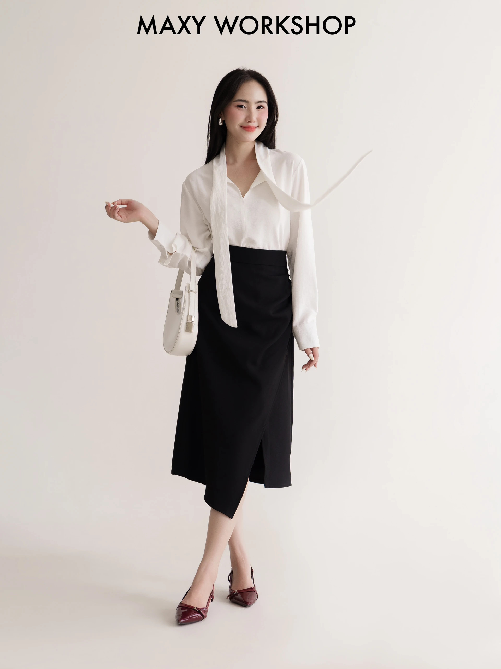 Chân váy dài xếp nếp bên hông Draped Side Skirt Maxy Workshop