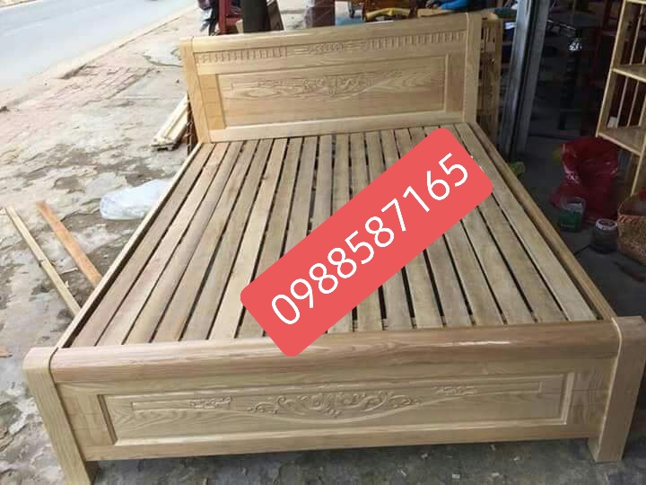 Giường gỗ sồi nga màu tự nhiên,1 m 8 cao cấp nn