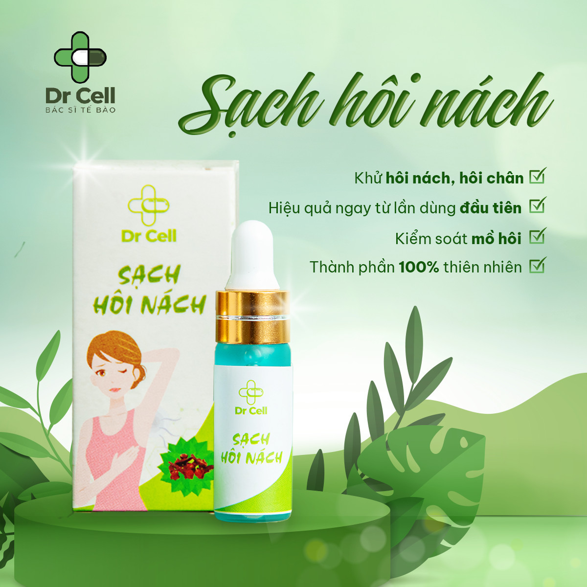 Sạch Hôi Nách - Dr Cell (5ml/1 chai- hộp 2 chai) Khử Mùi Hôi Cơ Thể