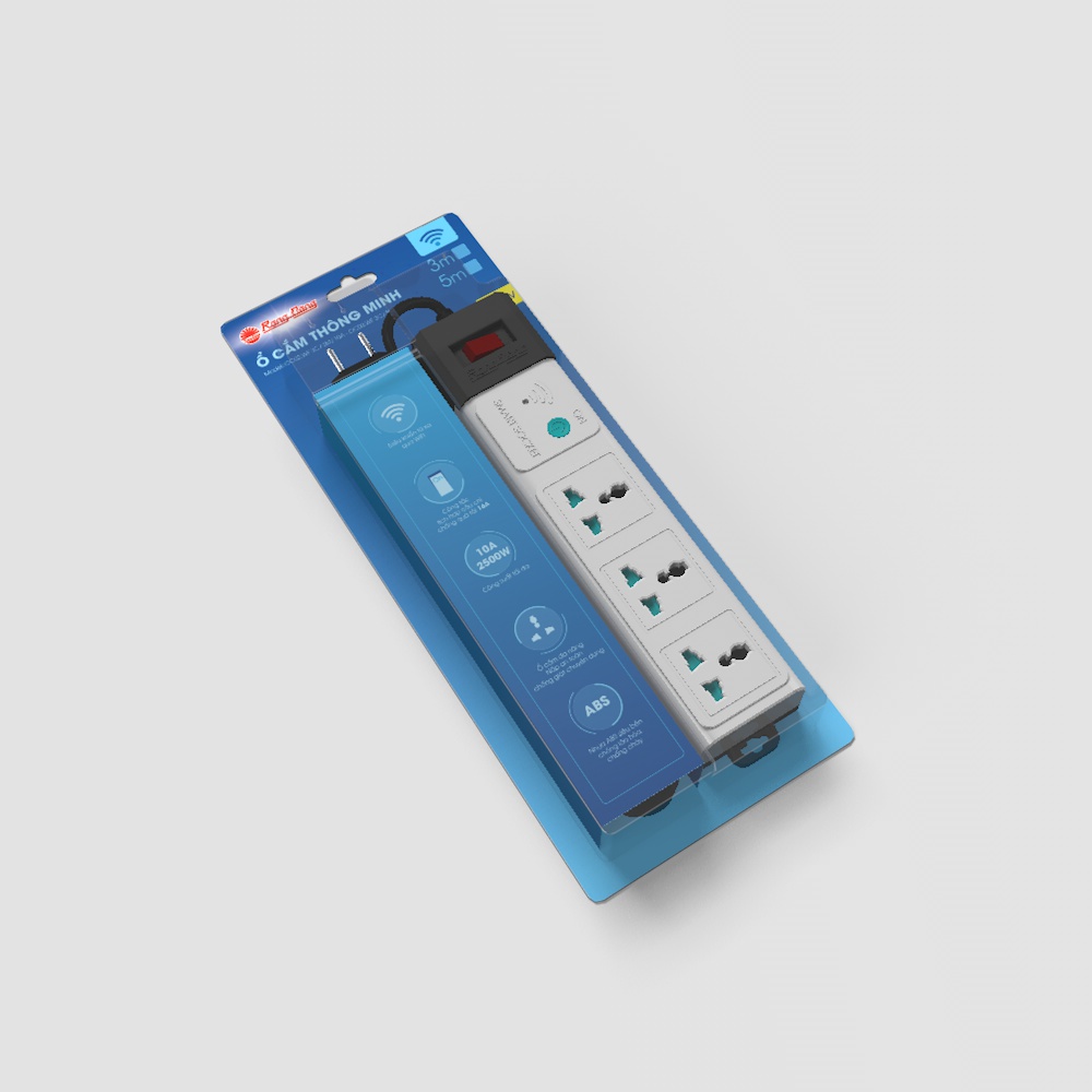 Ổ cắm thông minh Wifi 3m 5m Rạng Đông Điều khiển từ xa chống xung điện áp cao, xung sét tích hợp rơ le chống quá tải 15A