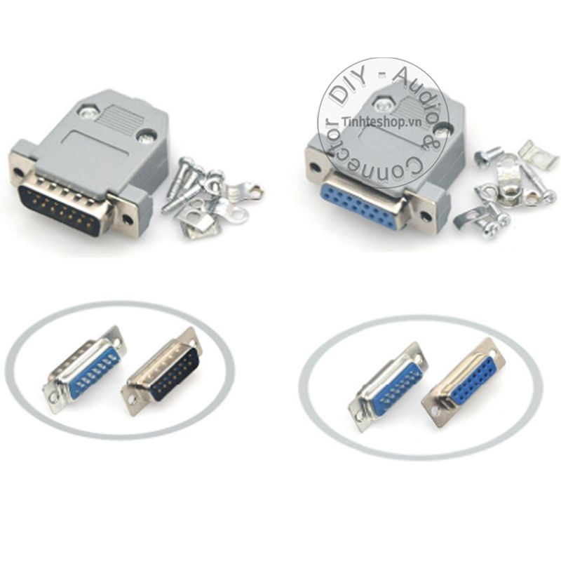1 chiếc - Đầu hàn kèm vỏ ốp DB15 đực - Vỏ ốp đầu hàn jack D-SUB 15pin DB15 đực OD10mm