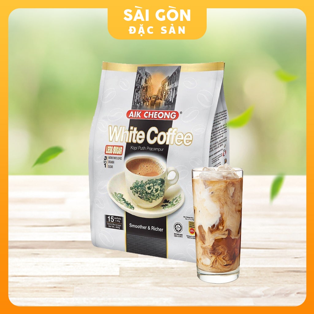 Cà phê trắng malaysia aik cheong ít đường white coffee 15 gói x 40gam sài gòn đặc sản
