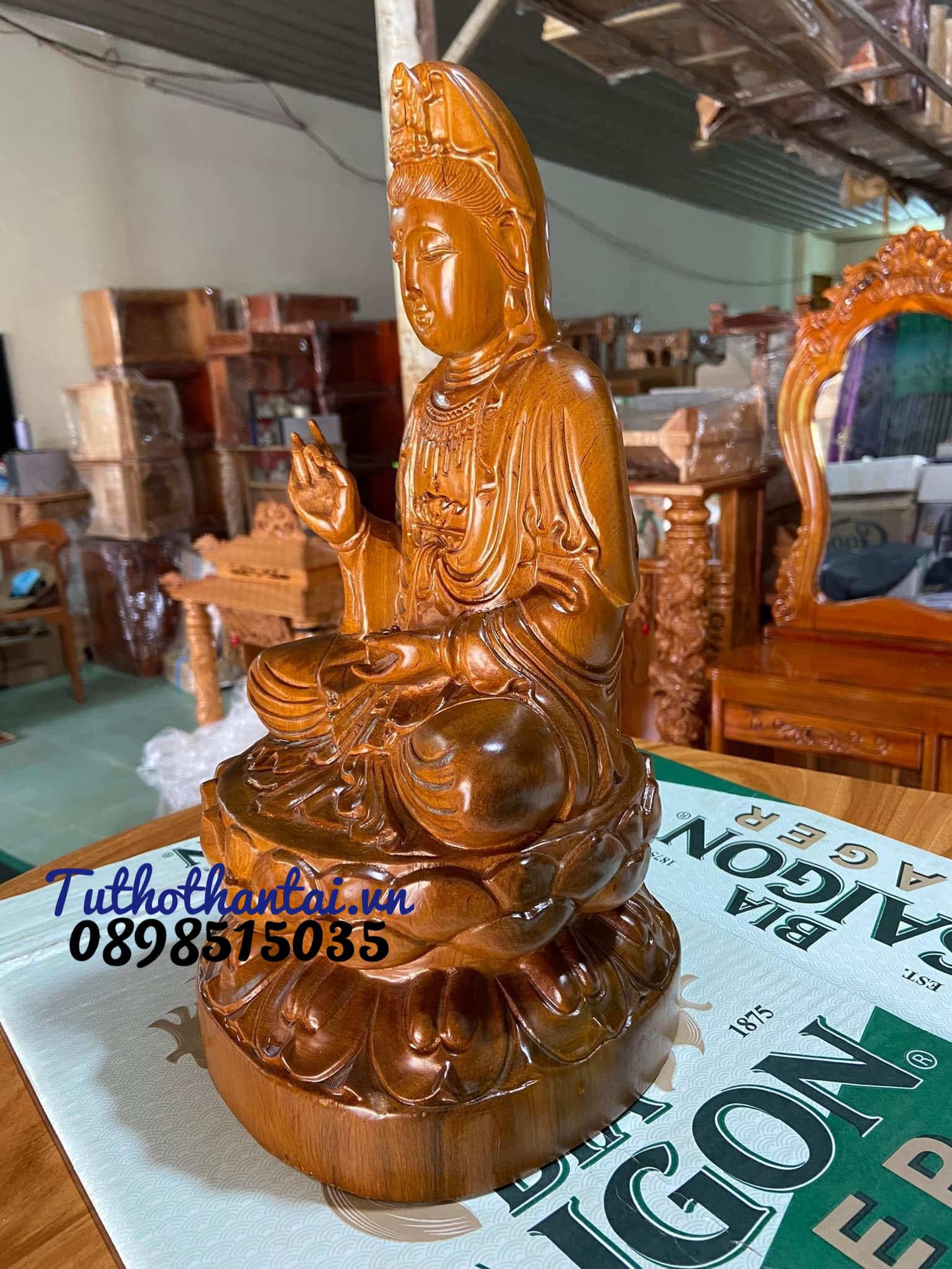 Tượng Phật Quan Âm gỗ Bách Xanh ( Loại lớn )