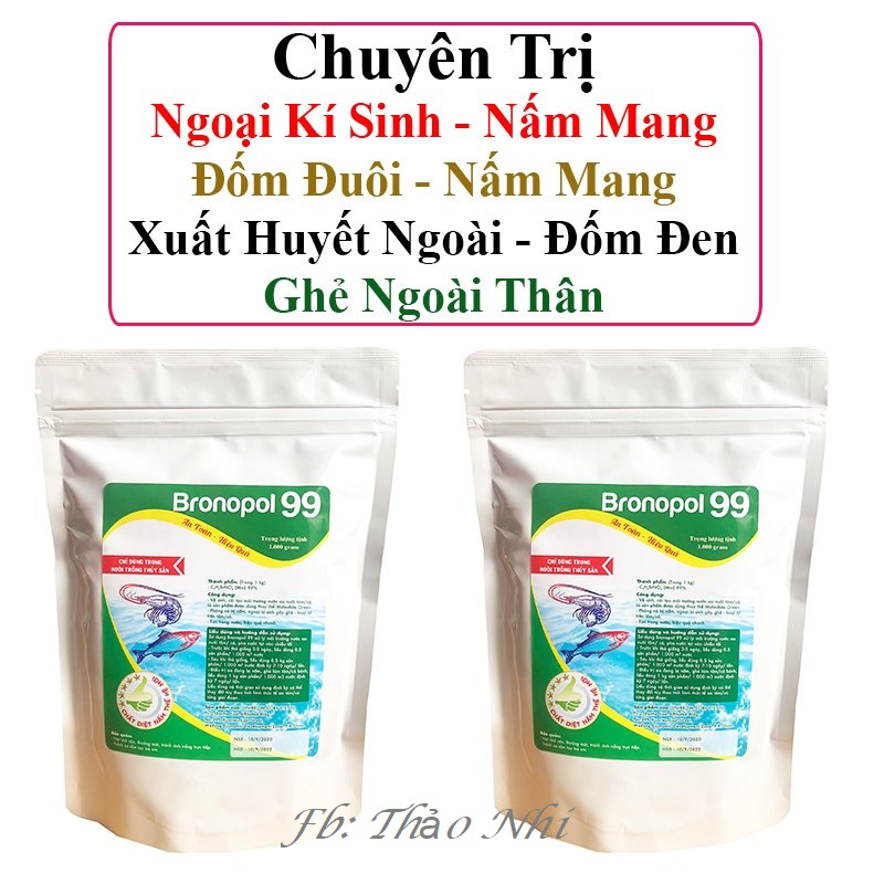 Combo Bronopol 99 & Tím Ấn Độ KMno4: Chất diệt nấm ghẻ sát khuẩn nước cho ao cá gói 200gram