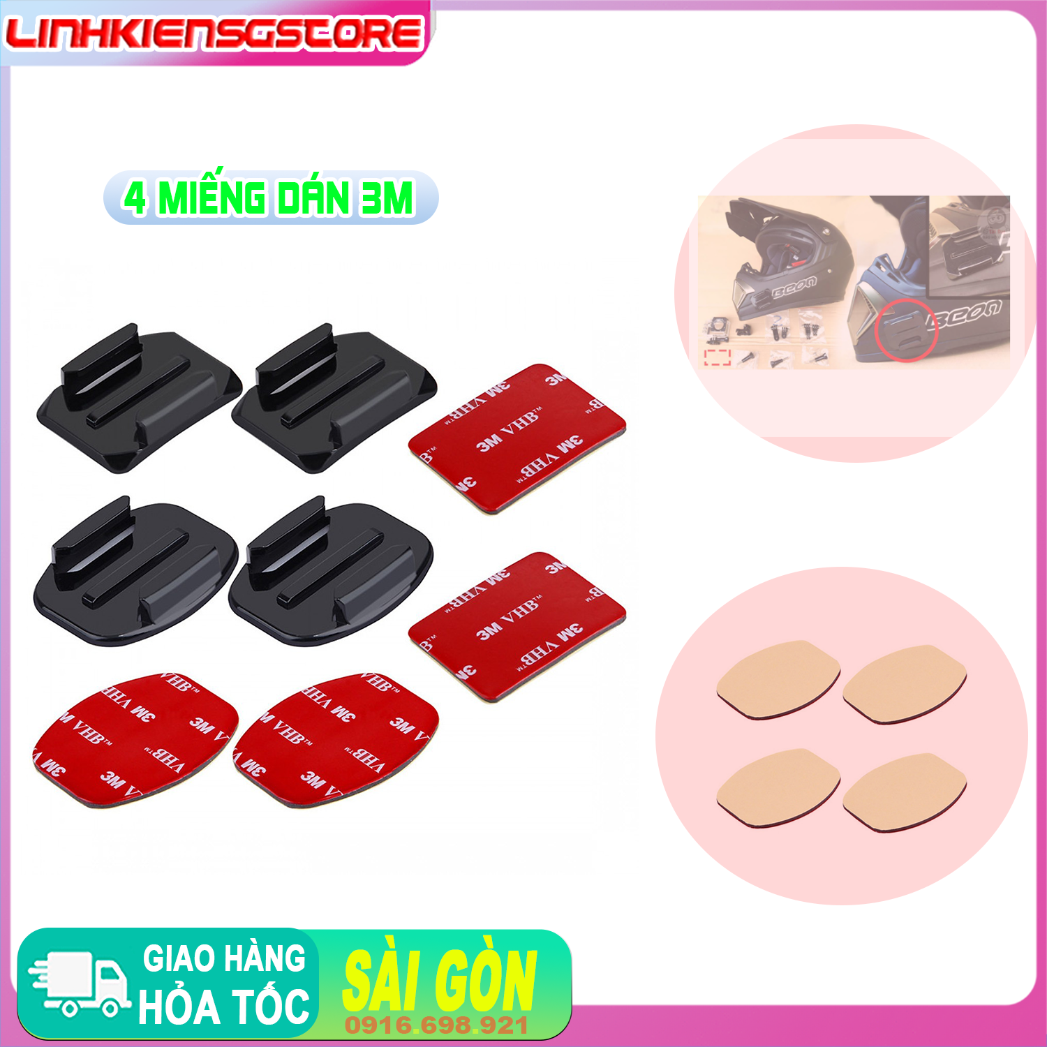[HCM]Bộ 4 Miếng Dán Vuông 3M Gắn Camera Hành Trình