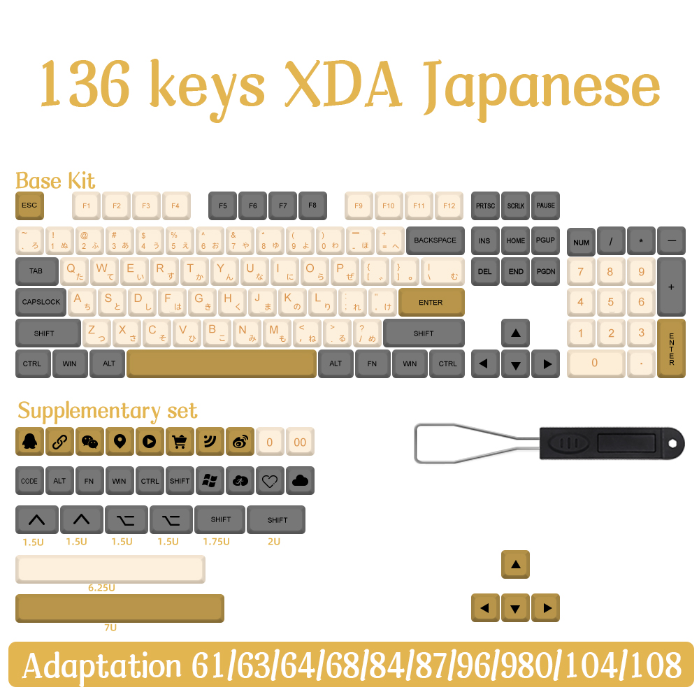 XDA Profile 136 PBT Keycap DYE-SUB Personalized Minimalist White Gray English Japanese Keycap For Mechanical Keyboard MX Switch