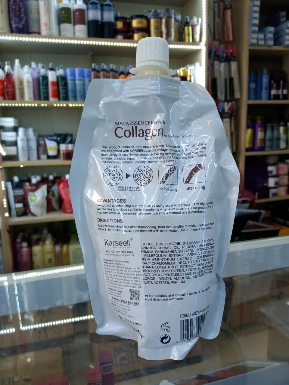 Kem Hấp  Phục Hồi Tóc Collagen Karseell Maca Dạng Túi 500ML