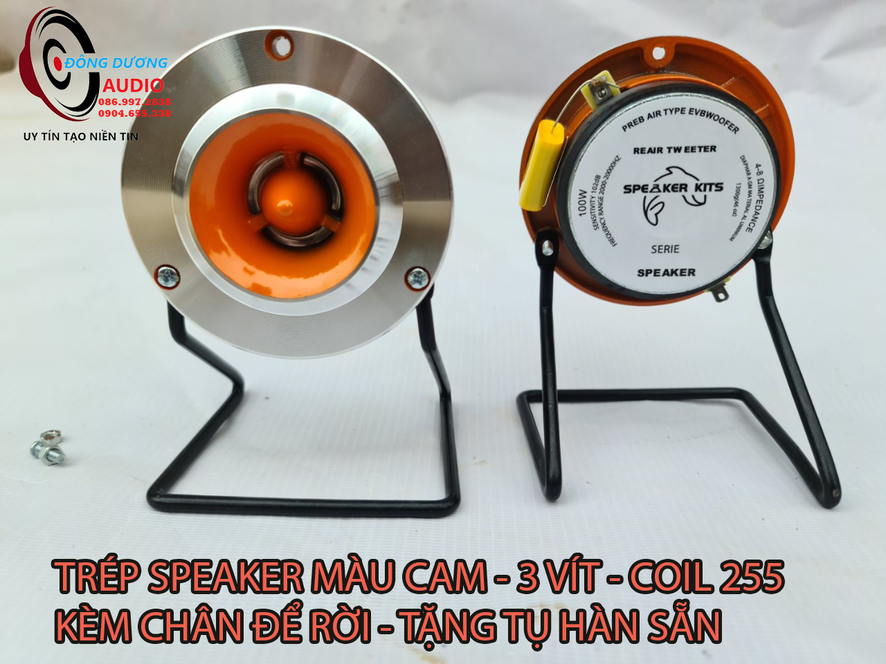 LOA TREBLE ĐỂ RỜI - 2 LOA TREBLE PIONEER TITAN MÀU CAM + 2 CHÂN + 2 TỤ 3,3MF XỊN