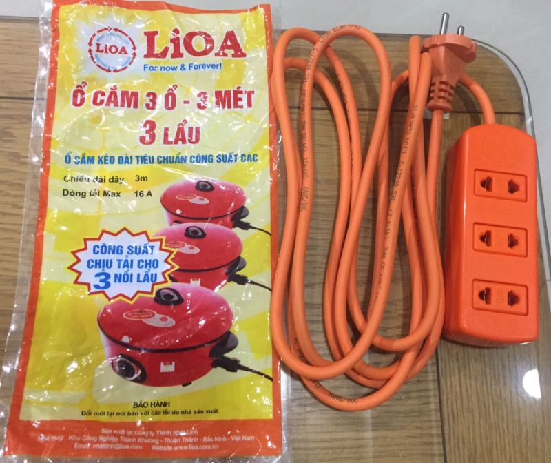 LIOA - Ổ Cắm 3 Ổ Công Suất Cao 16A chịu cùng lúc 3 Nồi Lẩu, dây dài 3 mét, hàng chất lượng cao, BH 12 tháng giá rẻ