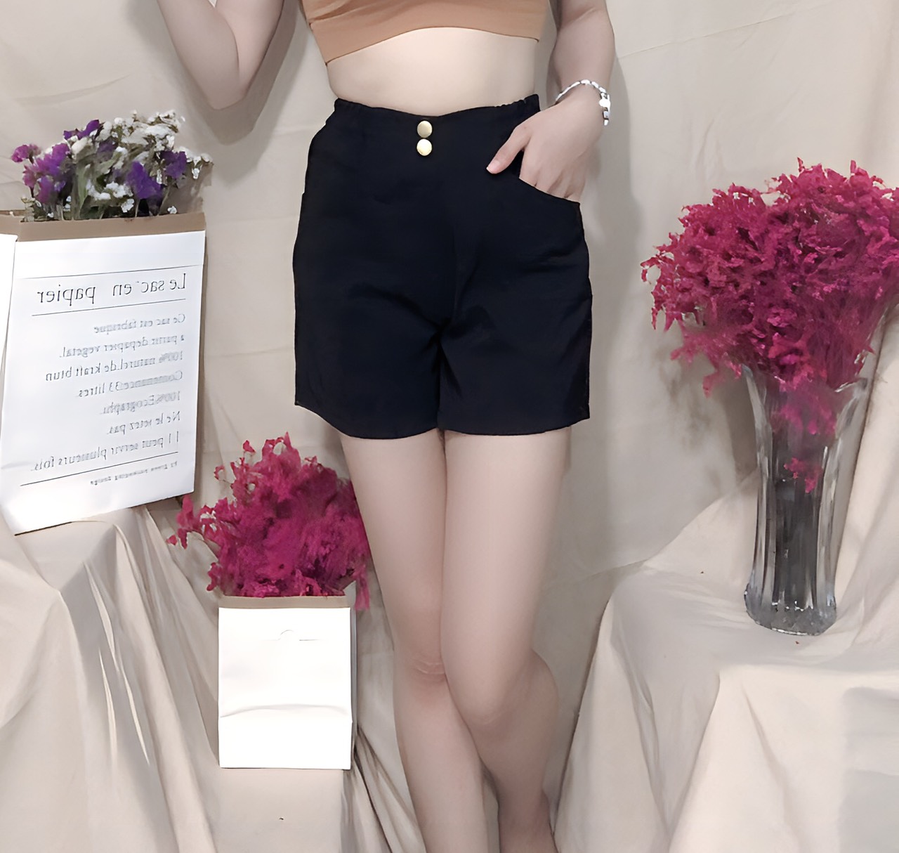 Quần short lưng chun cạp cao co dãn hot