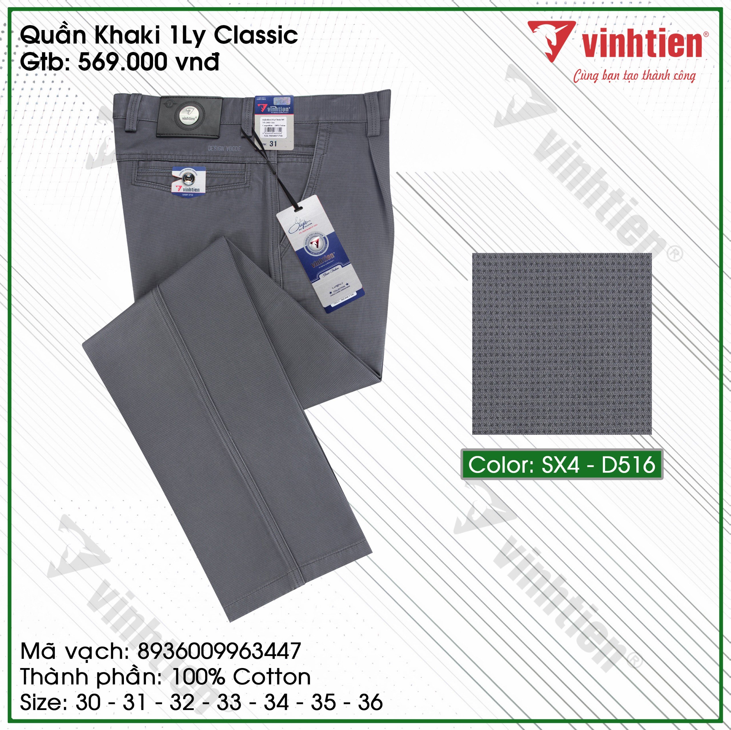 Quần KaKi Nam 1Ly Classic Trung Niên 569 Vĩnh Tiến - Nhiều màu