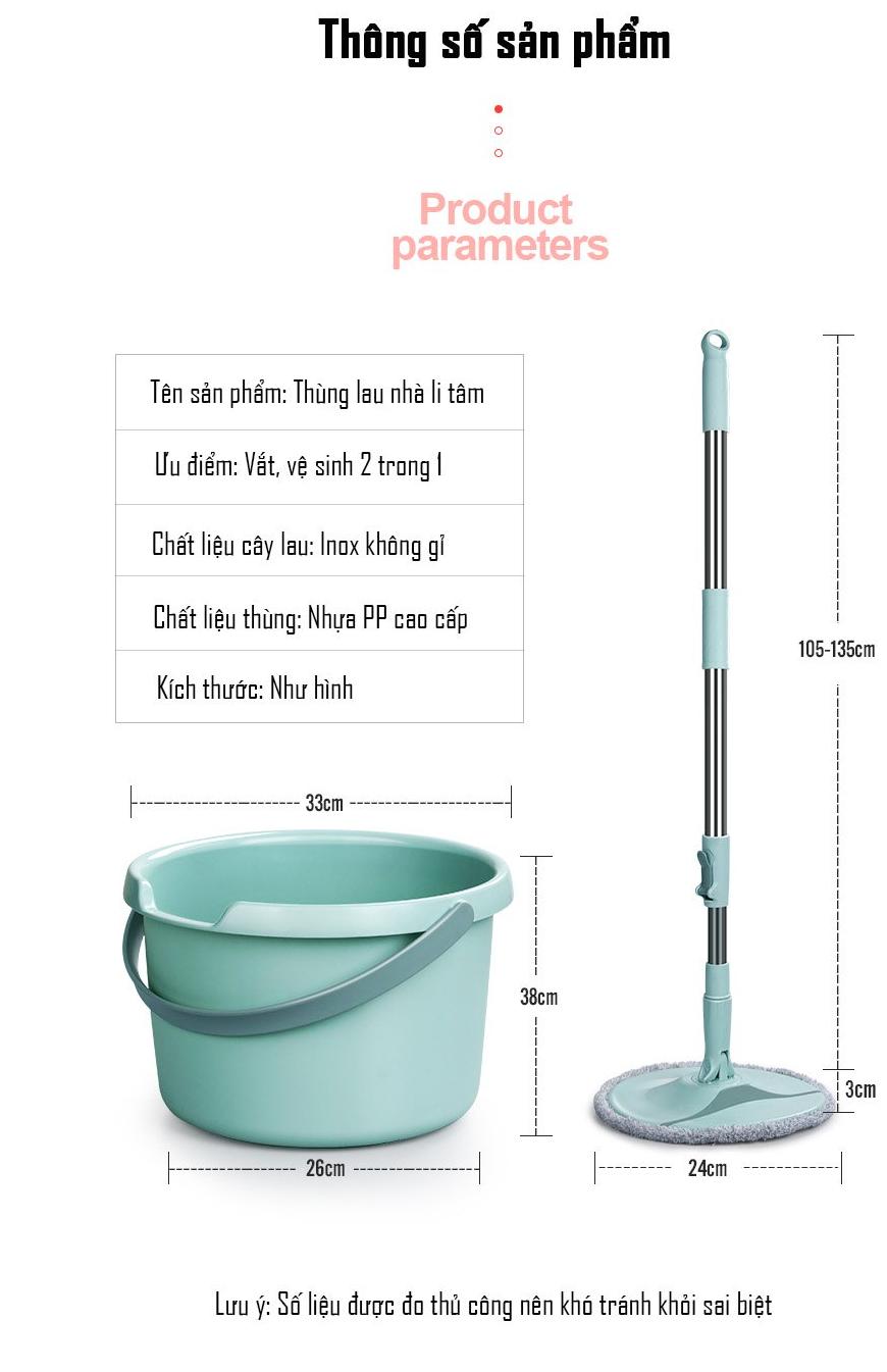 Phụ Kiện Thuận Lợi - Thùng lau nhà ly tâm Công nghệ giặt vắt tự nâng thông minh (bao gồm 2 miếng lau)