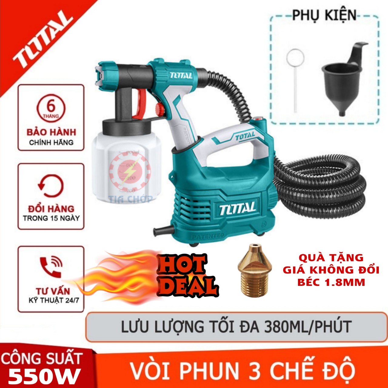 [HCM]MÁY PHUN SƠN DÙNG ĐIỆN TOTAL 500W TT5006