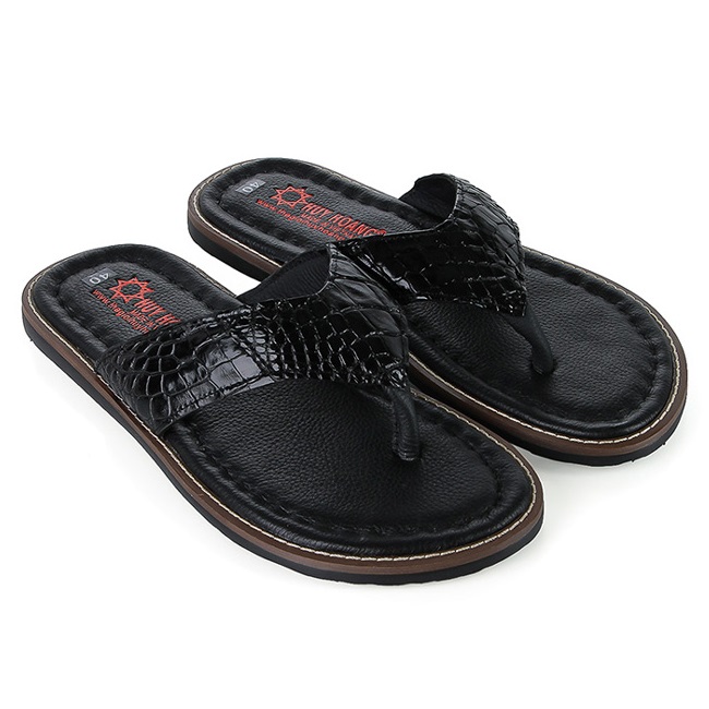 Men's black clip-on crocodile leather flip flops hk7233