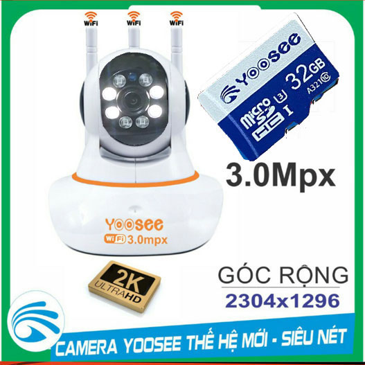 [ kem thẻ nhớ 32gb 64gb] Camera Wifi Không Dây Yoosee 3 Râu màu vàng mới 2021 3.0 FULL 2034P