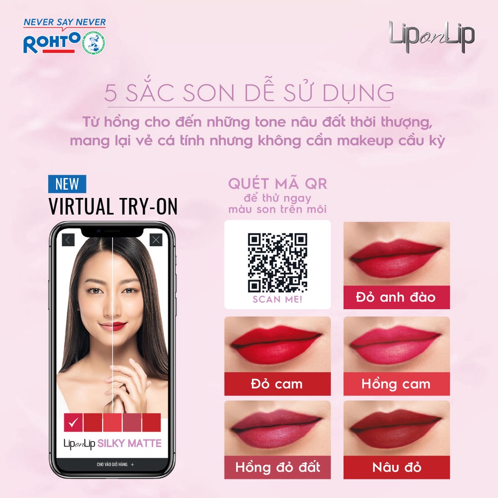Son Lì Siêu Mịn Dưỡng Lip On Lip Silky Matte (màu đỏ cam, đỏ anh đào, hồng cam)