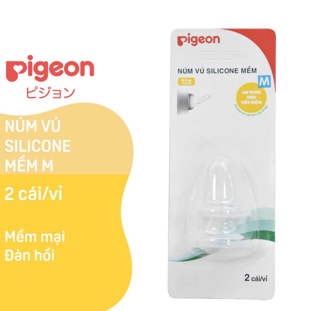 Núm vú cổ hẹp silicone mềm Pigeon M (2 cái/vỉ)