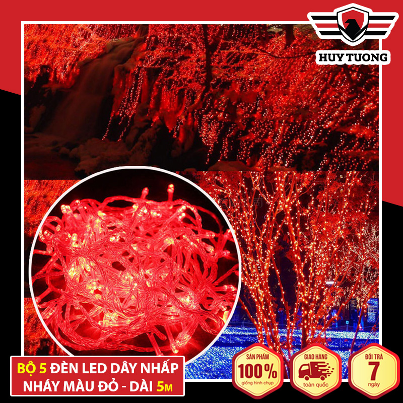 Bộ 5 Dây Đèn Nhấp Nháy Trang Trí Noel Và Tết Tự Động Đổi Màu (4,5m 1 Dây) Cao Cấp - Huy Tưởng