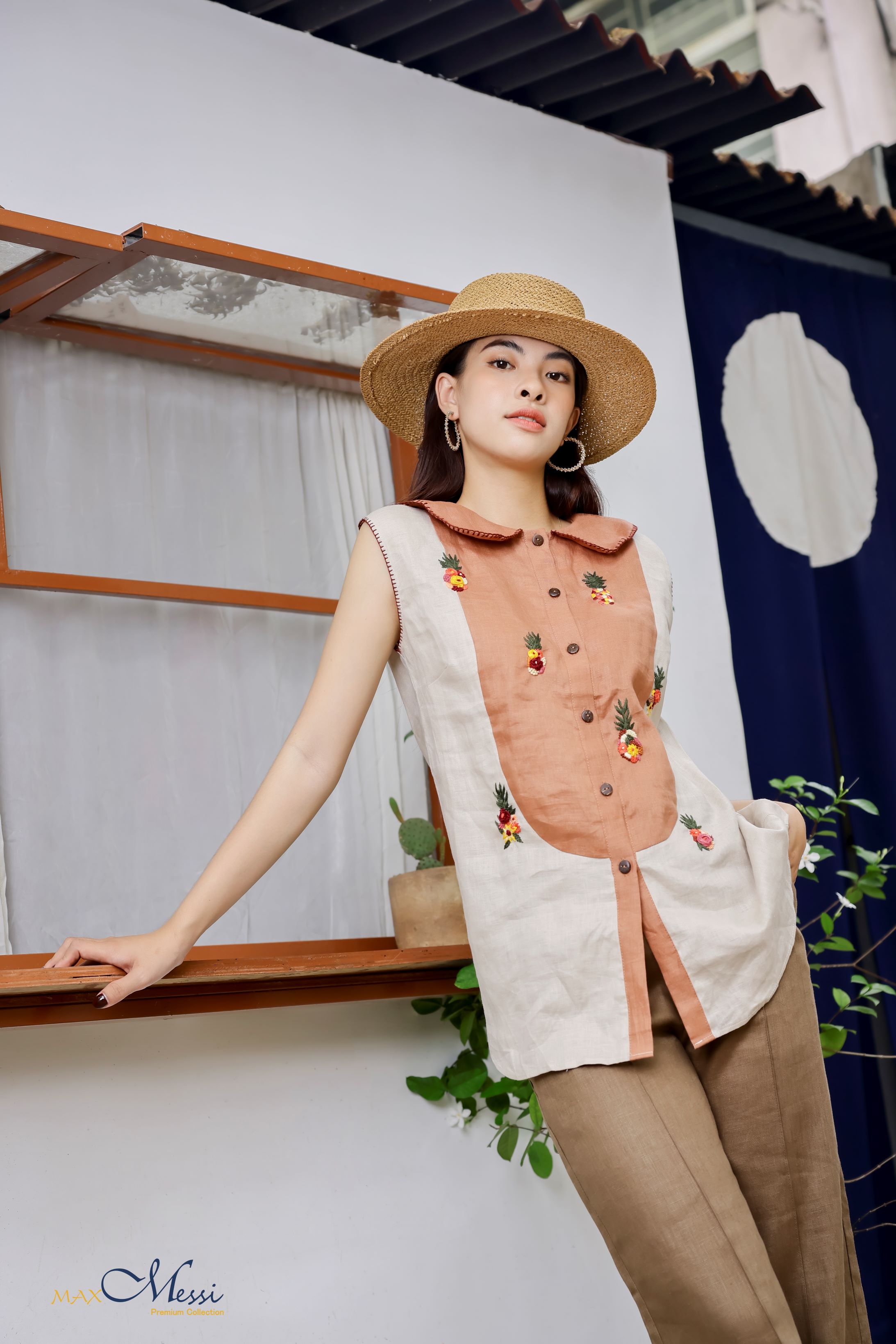 Quần linen ống suông chạy gân HEPBURN - MaxMessi