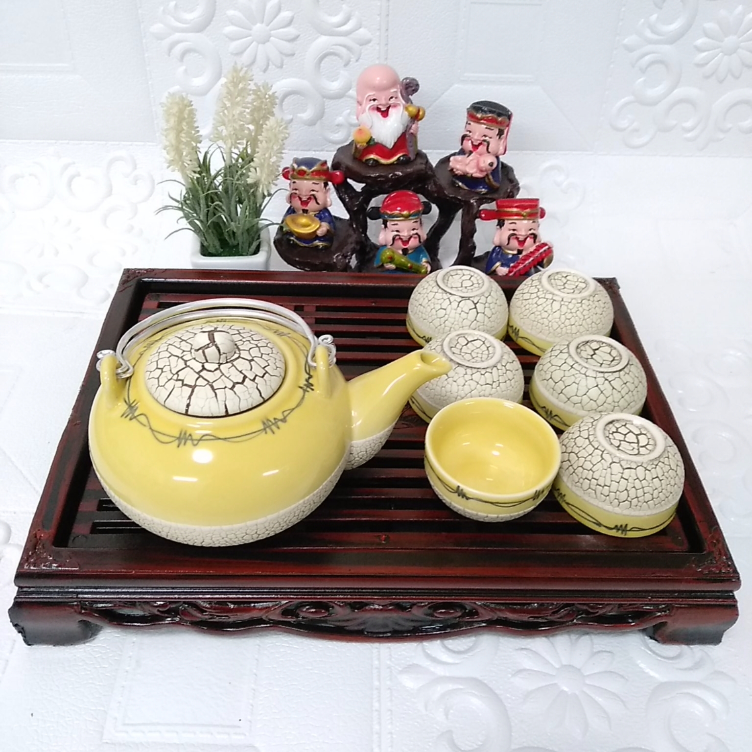 Bộ ấm chén men rạn Bát Tràng RT2 kèm khay