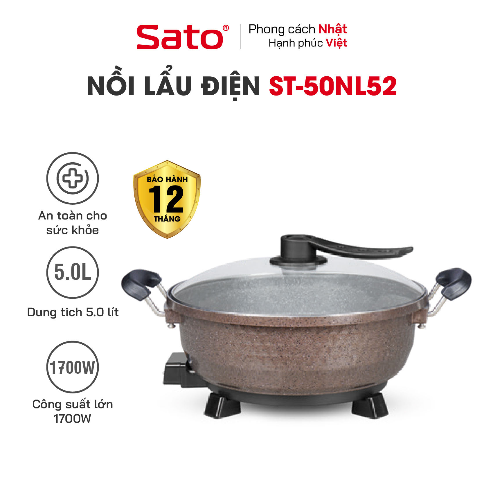 Nồi lẩu đúc tròn 5L Sato 50NL52