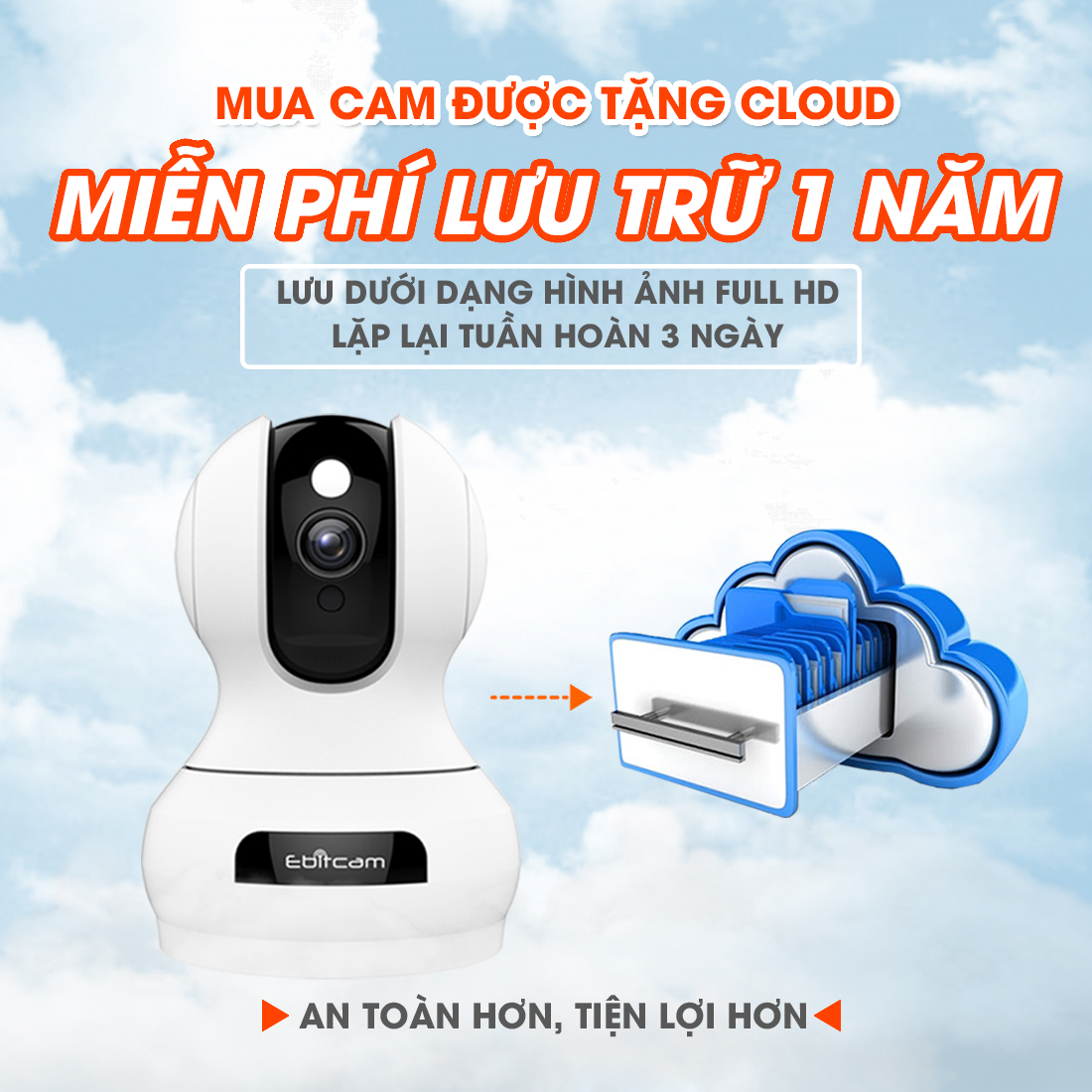 Camera giám sát Wifi Ebitcam E3 Full HD 1080P 2MP/4MP