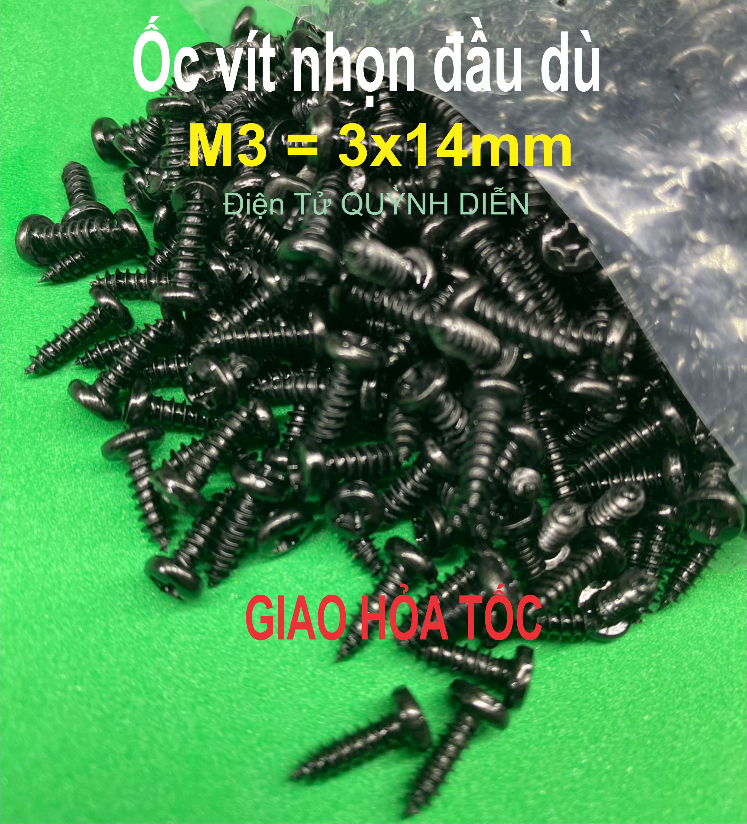 Ốc vít đầu dù nhọn răng xoắn 3mm dài 14mm ĐEN một túi 620gram khoản 950 con