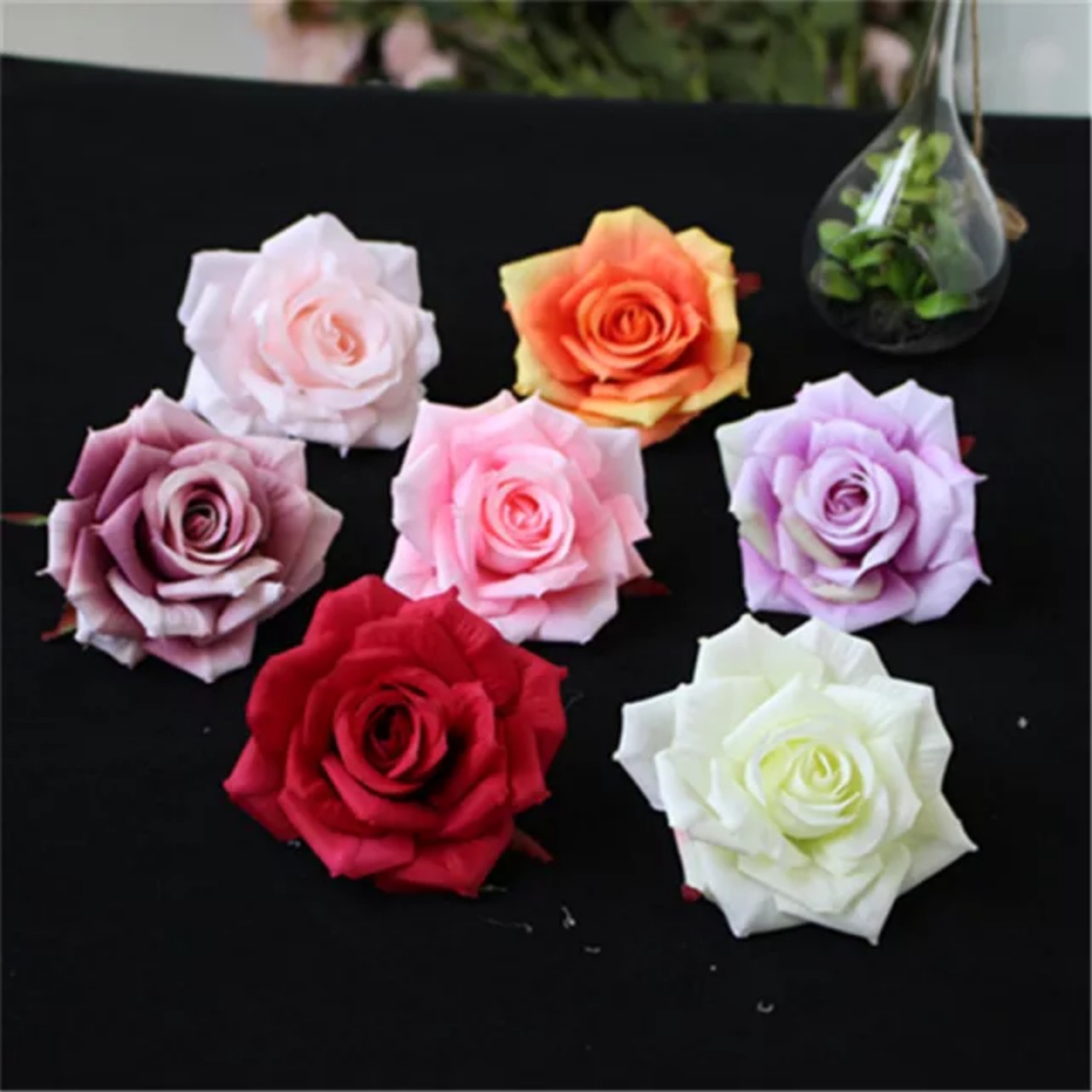 (9cm-hoa giả) Đầu bông hồng ruby trang trí,đầu bông hoa hồng lụa trang trí