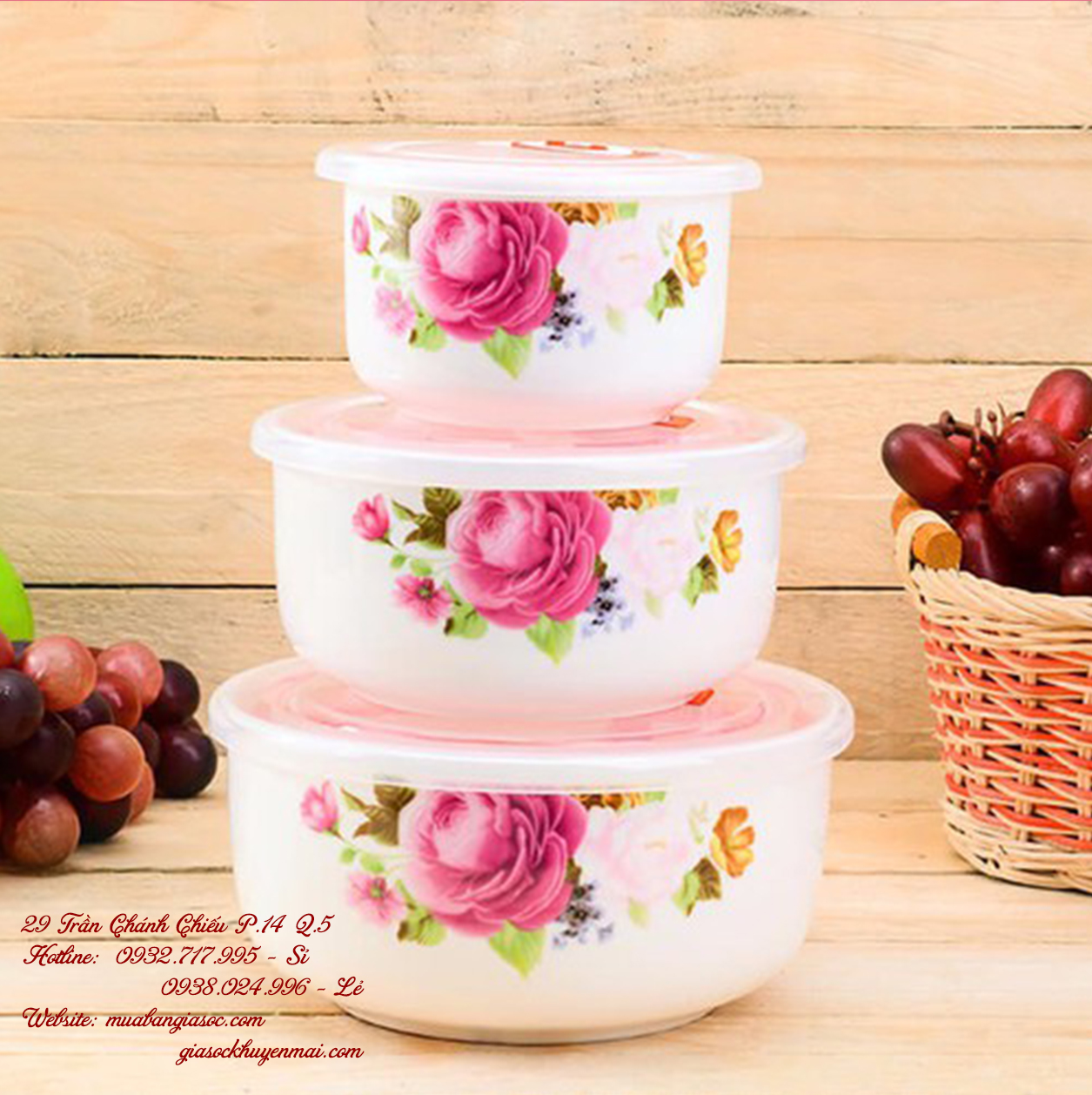 Bộ thố sứ cao cấp 3 món có nắp hút chân không