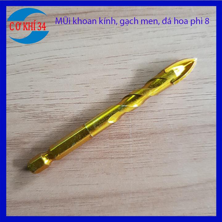 Mũi khoan kính, thủy tinh, gạch men, gạch đá hoa chuôi lục giác phi 8