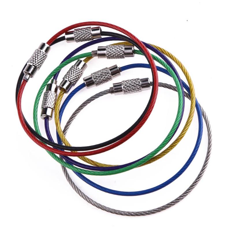 7Pcs Iridescent Stainless Steel Wire Ropes Key Ring Carabiner Key ...