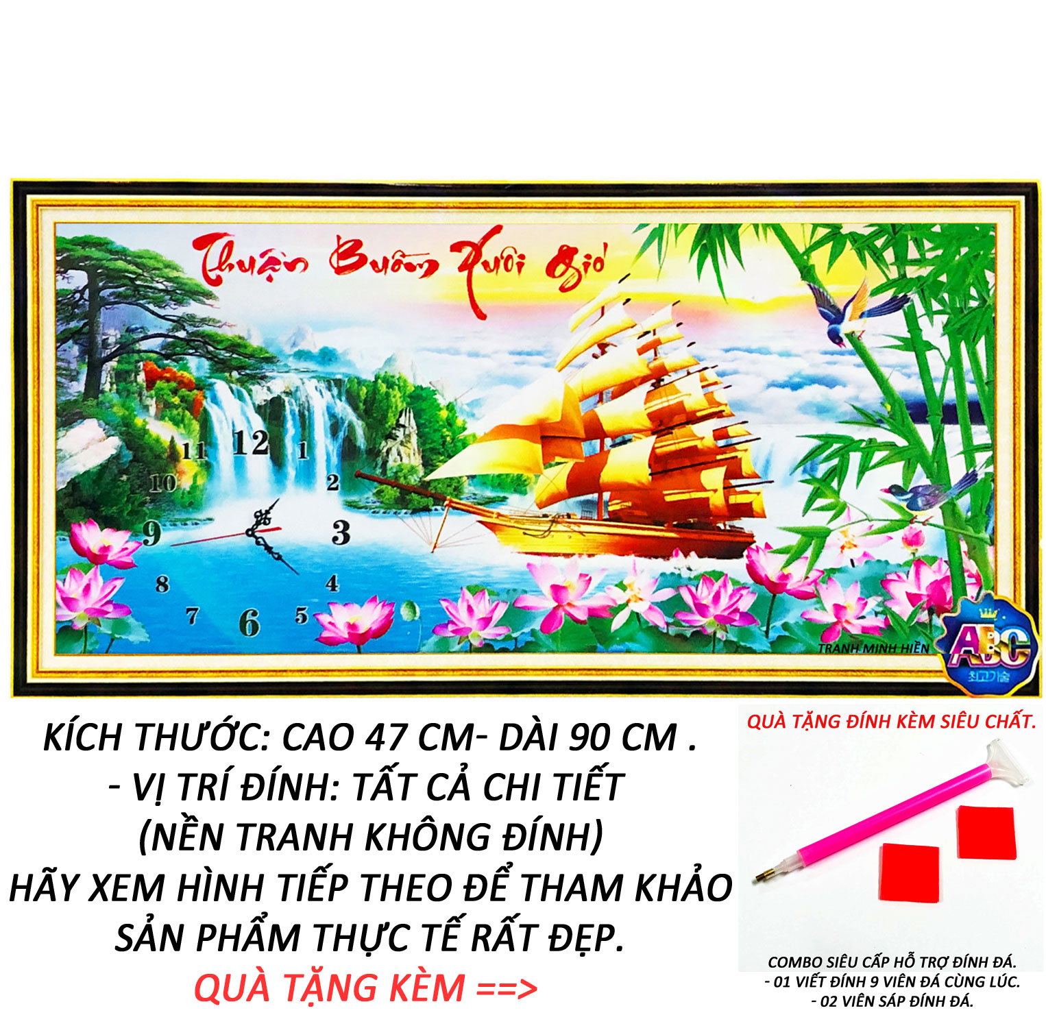 Tranh Đính Đá Phong Thủy - Thuận Buồm Xuôi Gió 39 (Kèm Quà Tặng ) - Tranh Minh Hiền (TỰ ĐÍNH ĐÁ)