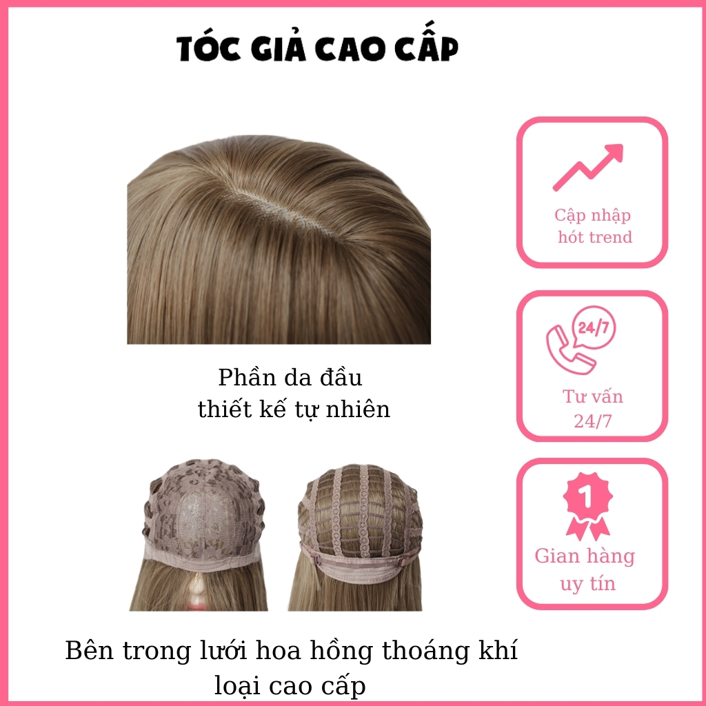 Tóc giả nữ cả đầu cup màu cam đào, mã ms1799