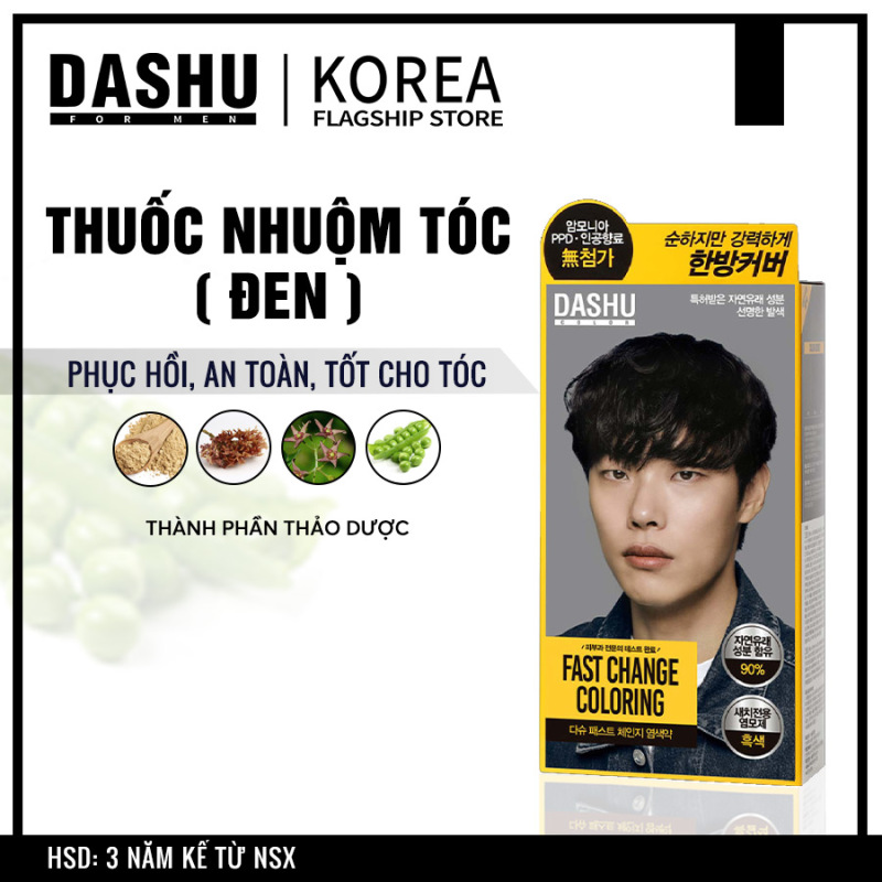 Nhuộm tóc Nam Hàn Quốc màu Đen Dashu Color Fast Change (black) triết xuất tự nhiên, 90% thảo dược, thảo mộc, an toàn, lên men Galactomyces từ ngũ cốc, thực vật hữu cơ, bảo vệ sức khỏe, không hóa chất, phụ gia PPD, Amoniac gây hại cho tóc. giá