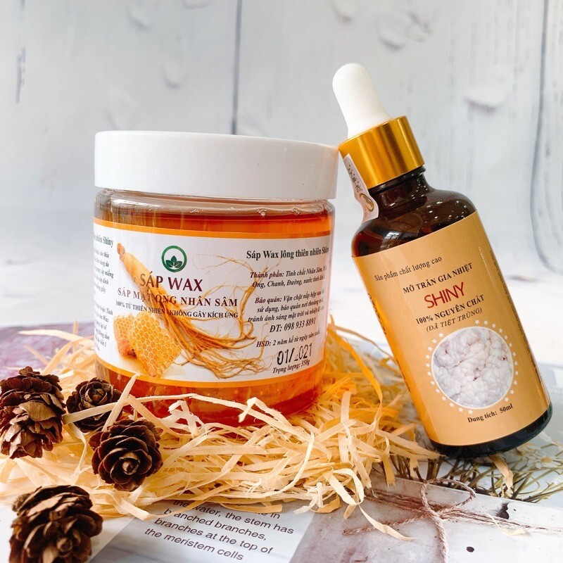Combo Wax Lông Tinh Chất Nhân Sâm Và Mỡ Trăn SHINY - Loại Lớn ( 350gr +100ml mỡ trăn )