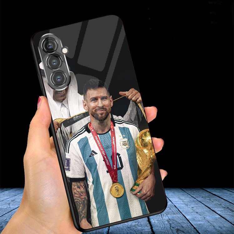 Ốp lưng samsung galaxy a14 , a24, a34, a54 mặt kính in hình messi
