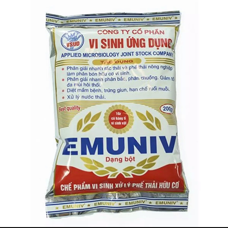 Chế phẩm vi sinh hữu hiệu Emuniv Giúp phân giải nhanh các chất hữu cơ và xác bã động vật gói 200gram