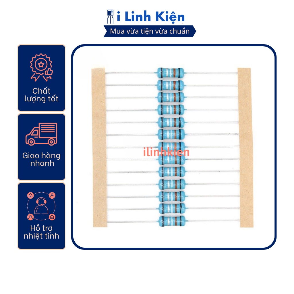 Điện trở vạch 1W 1K 1% chân đồng (10c)