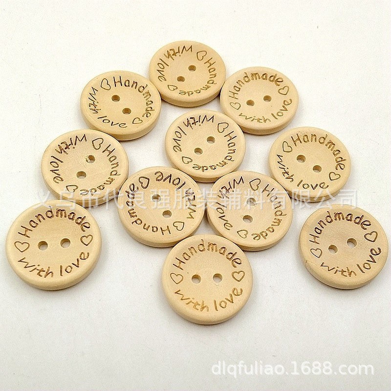 Cúc Gỗ Tròn Viễn Chữ Handmade size 15mm (10 chiếc/gói)