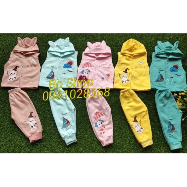 Bộ quần áo gile nỉ bông cho bé từ 3-10kg