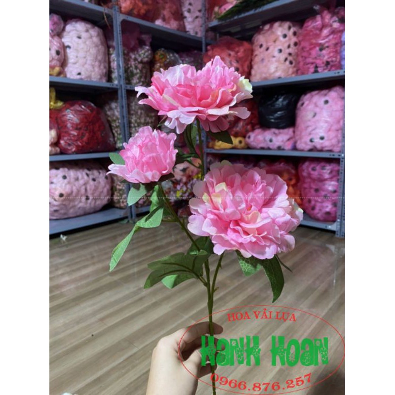 Hoa mẫu đơn cành 3 bông cao cấp - Hoa lụa trang trí