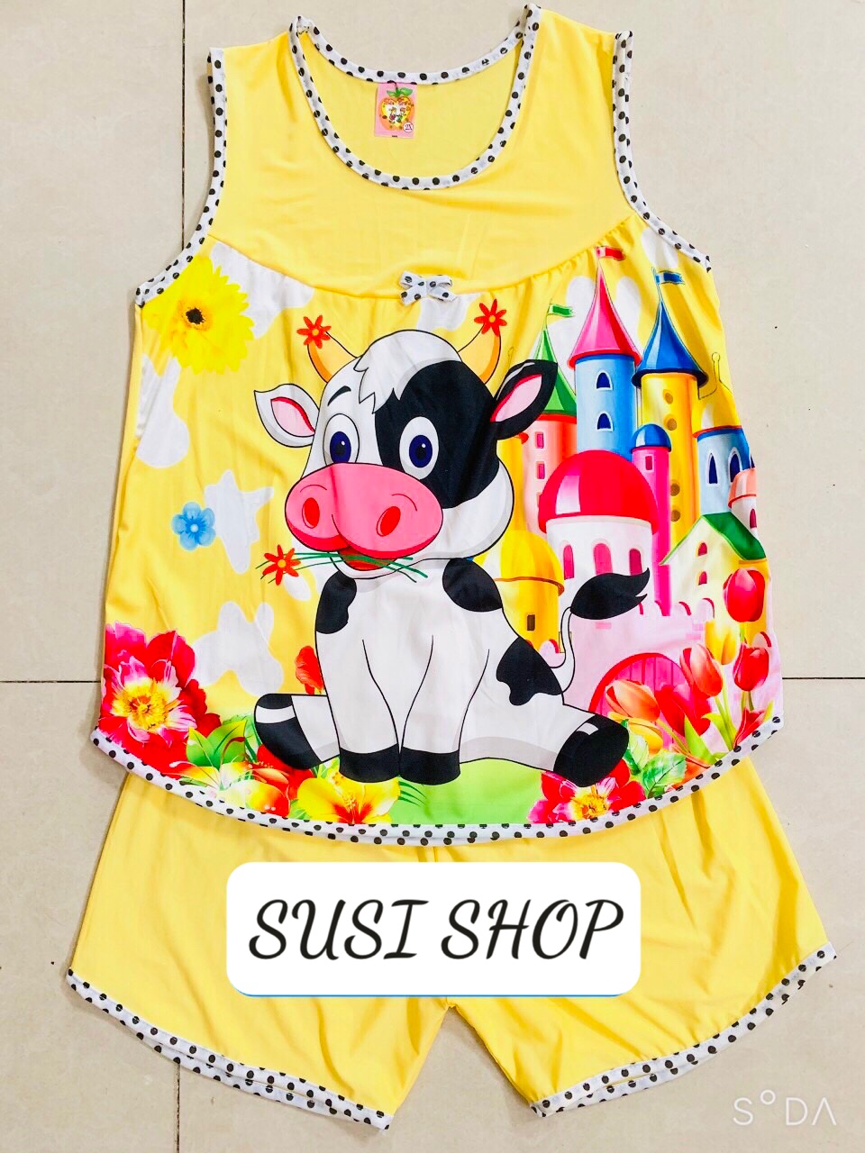 Combo 04 Bộ thun lạnh bé gái BÒ SỮA (Size 25-30kg)